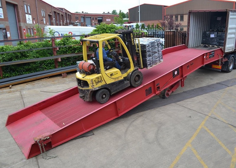 Forklift with load on ramp 